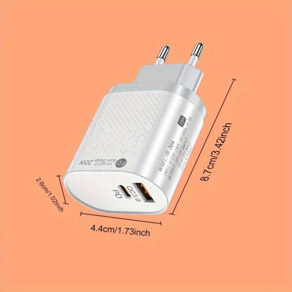 20W Snabbladdare med USB-C – Dubbelport (PD + QC3.0), EU-kontakt - Bild 5