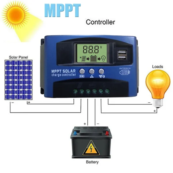 MPPT Solcellsladdningsregulator 30A 40A 50A 60A 100A –  12V/24V – Regulator för solpanel. - Bild 2